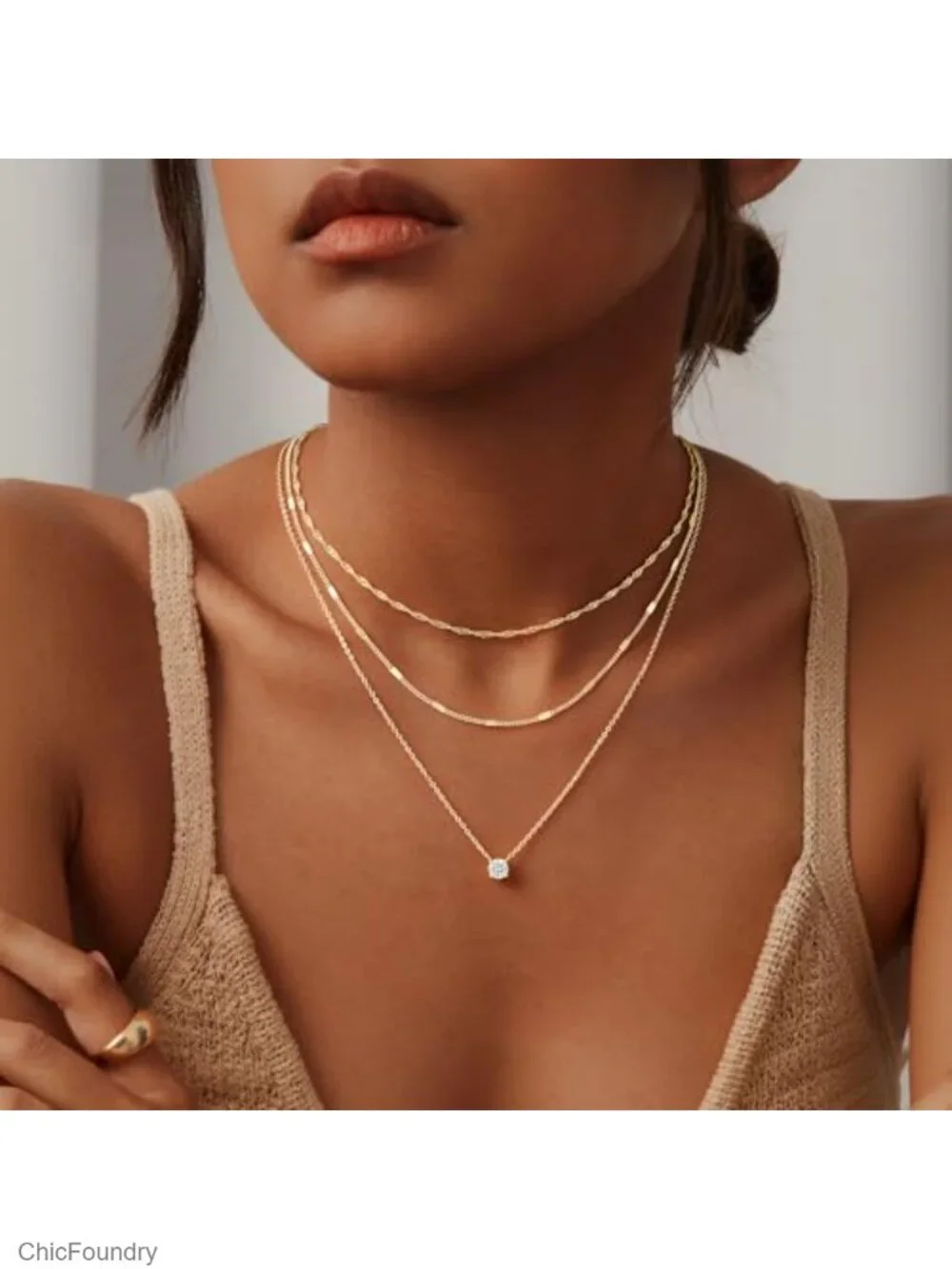 Layered Gold Plated Necklace Set for Women, 14K Gold Plated, Hypoallergenic,